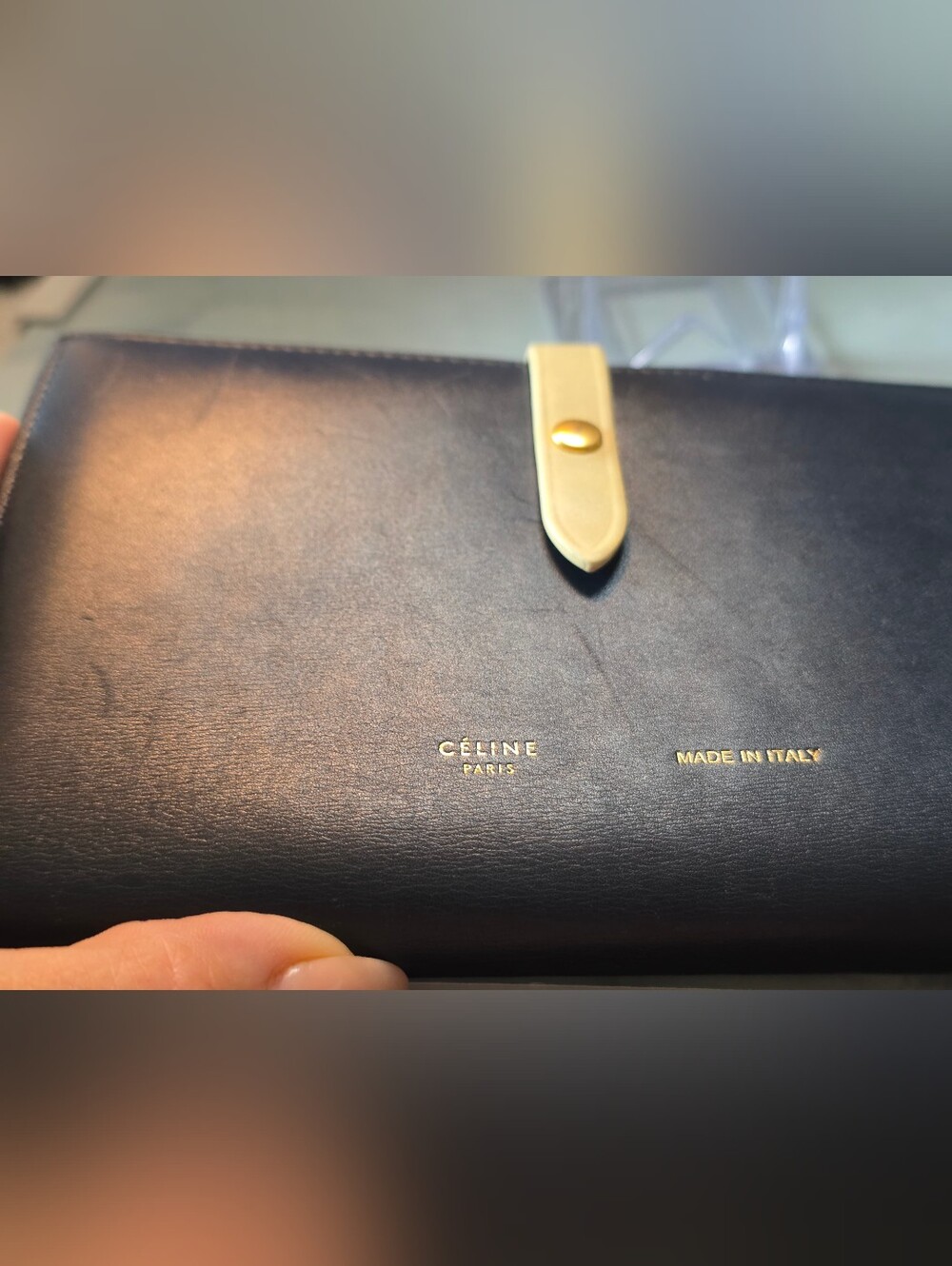 Celine Large Strap Continental Wallet Navy & Yellow + Entrupy COA - Picture 3 of 12